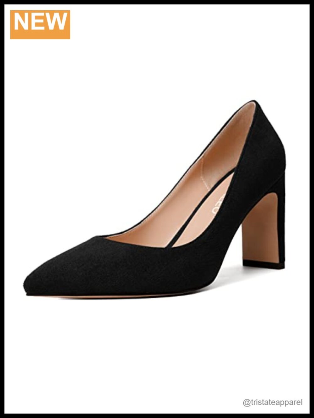 Suede Pointed Toe Slip On Block High Heel Pumps 3.3 Inch